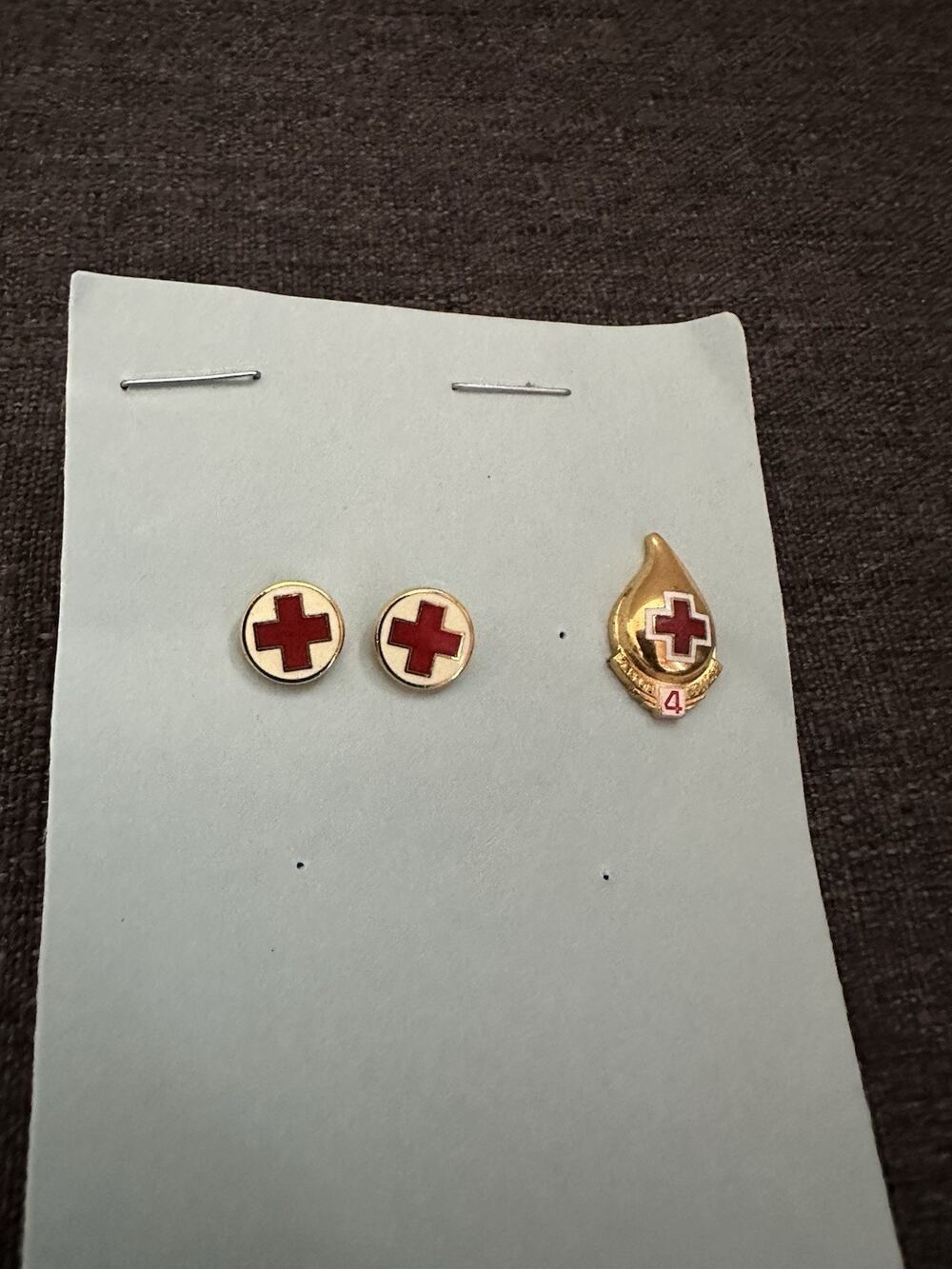 Vintage American Red Cross Jewelry Lot Earrings + 4 Gallon Donor Pin Enamel